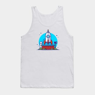 Rocket Testing for Mission and Landing to Moon Cartoon Vector Icon Illustration Tank Top